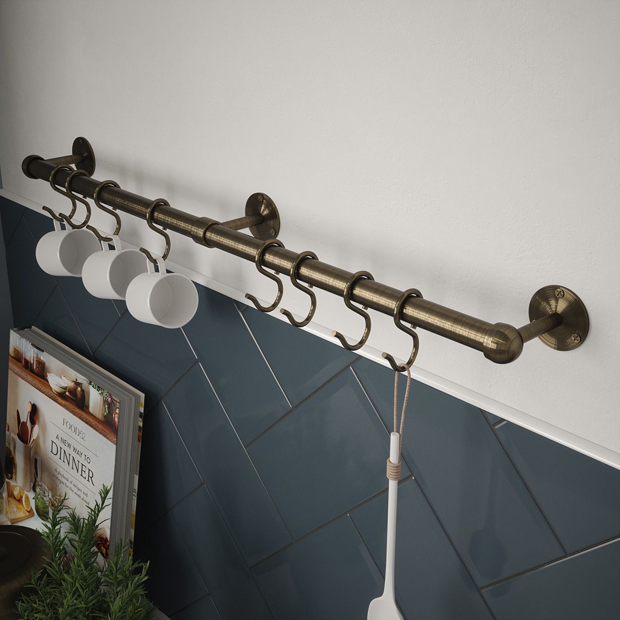 Rothley Utensil Rail Antique Brass 19 x 600mm