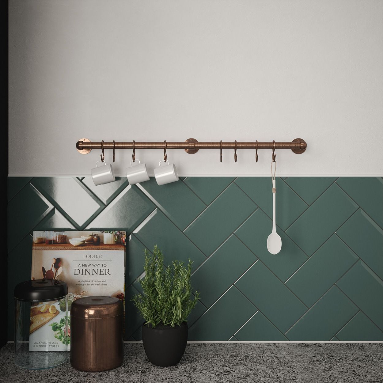 Rothley Utensil Rail Antique Copper 19 x 600mm