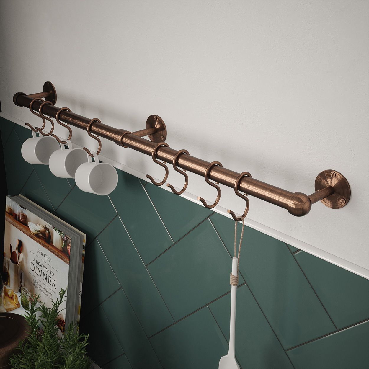 Rothley Utensil Rail Antique Copper 19 x 600mm