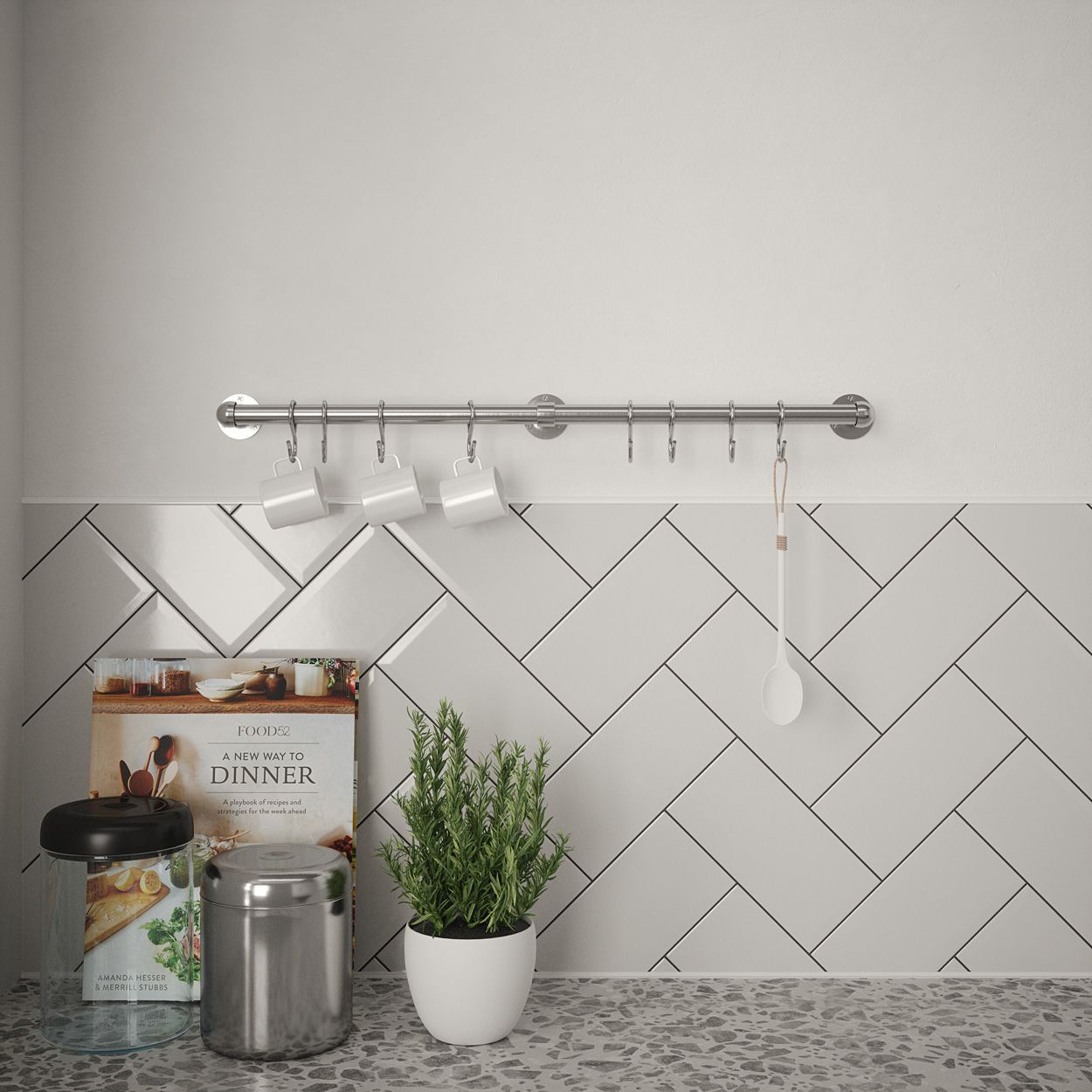 Rothley Utensil Rail Brushed 19 x 600mm