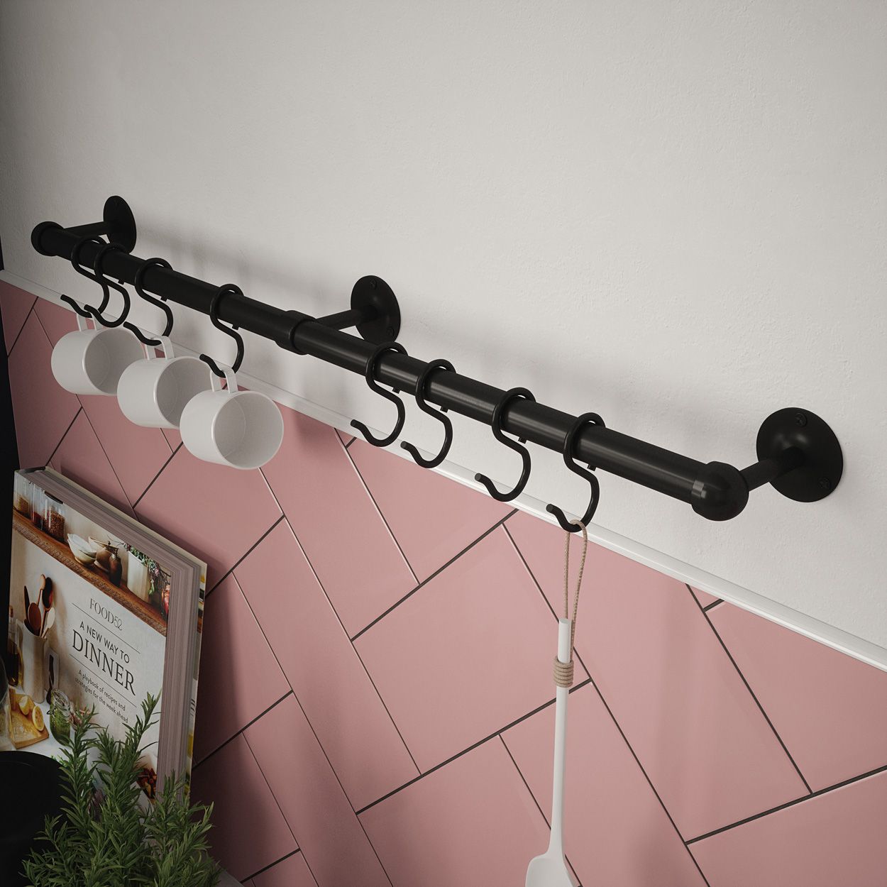 Rothley Utensil Rail Matt Black 19 x 600mm
