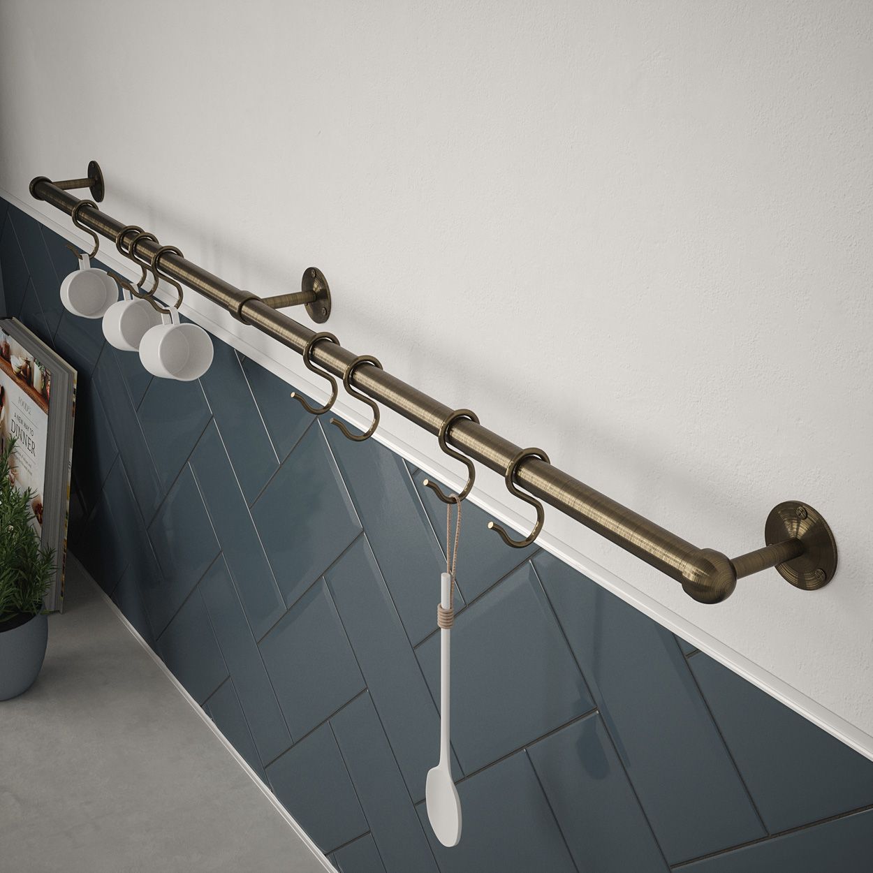 Rothley Utensil Rail Antique Brass 19 x 1000mm