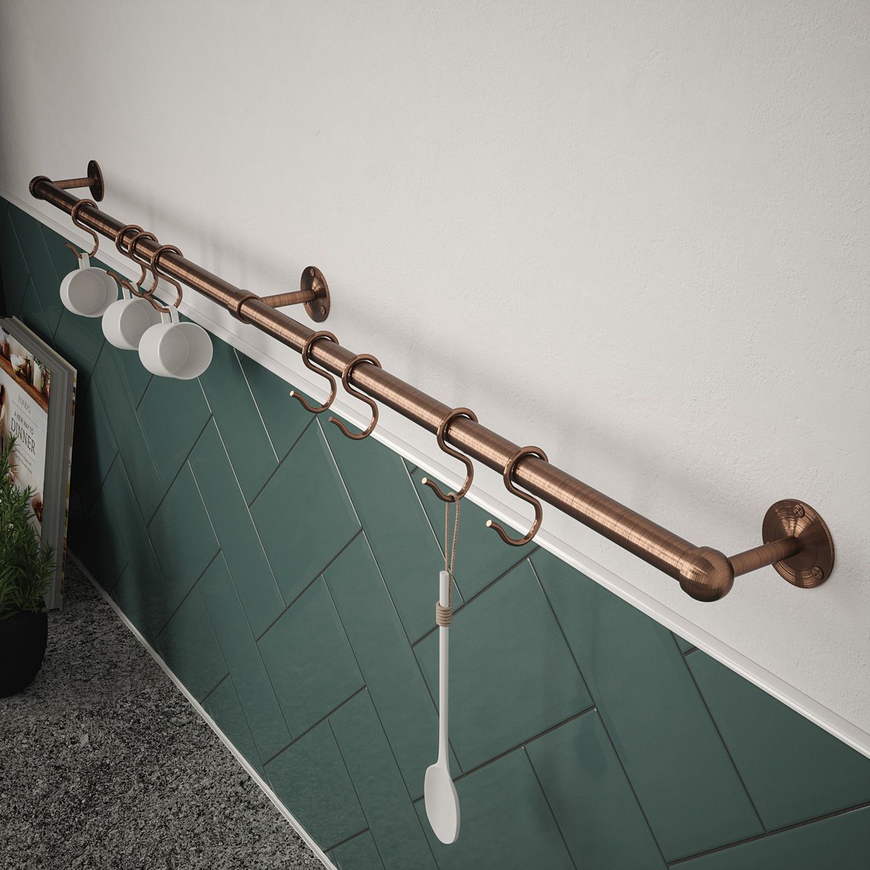 Rothley Utensil Rail Antique Copper 19 x 1000mm