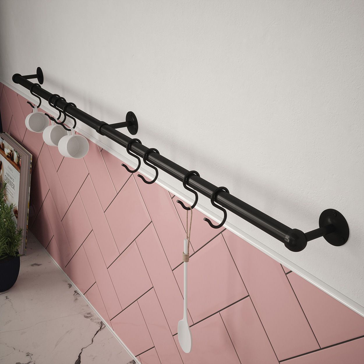 Rothley Utensil Rail Matt Black 19 x 1000mm