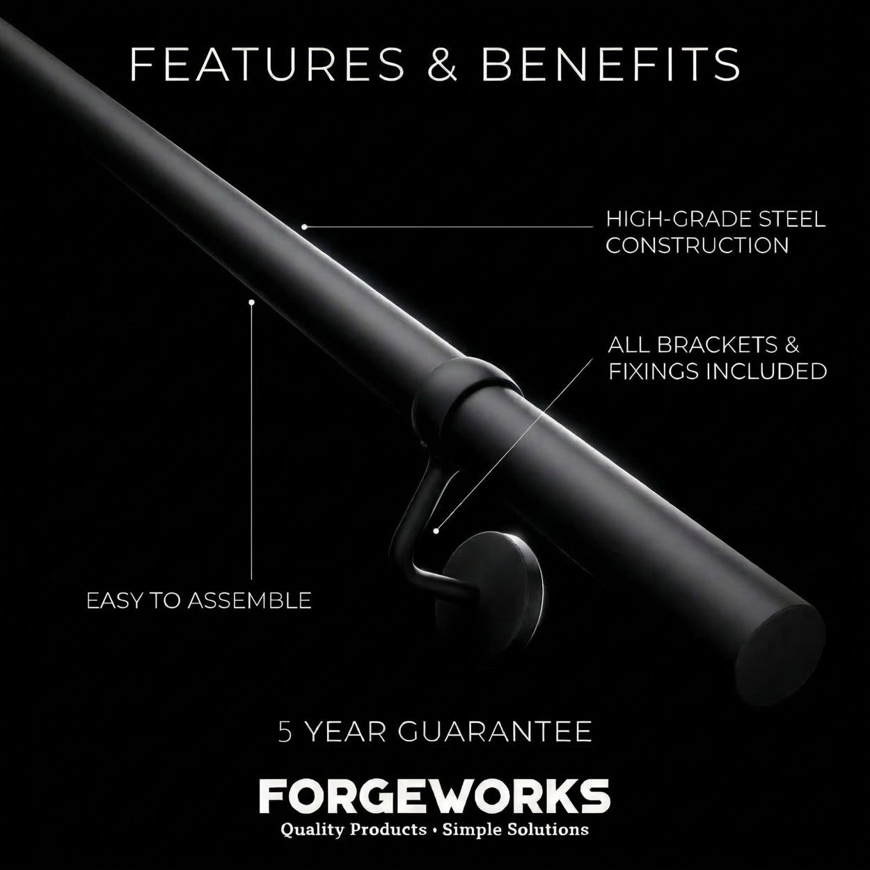 Forgeworks Matt Black Stair Hand Rail Kit 2.4M