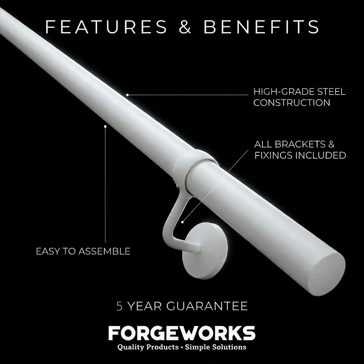 Forgeworks Matt White Stair Hand Rail Kit 2.4M
