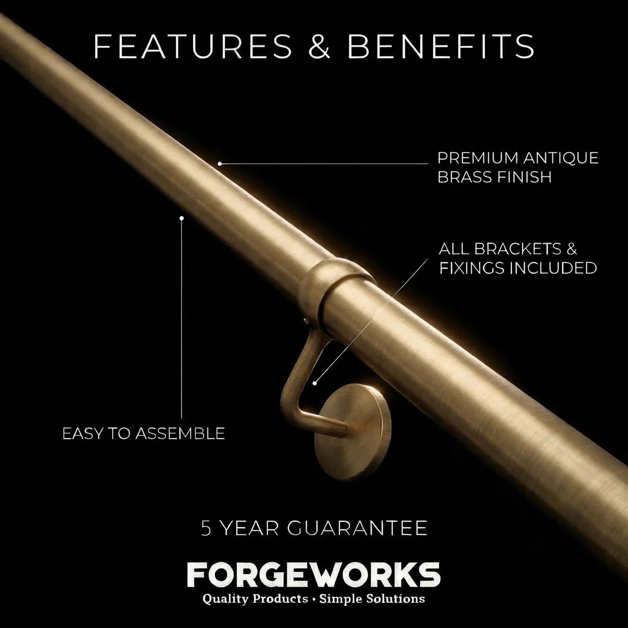 Forgeworks Antique Brass Stair Hand Rail Kit 2.4M