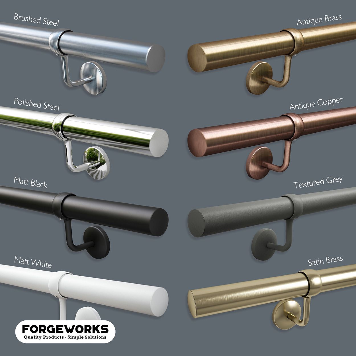 Forgeworks Polished Stair Hand Rail Kit 1.2M