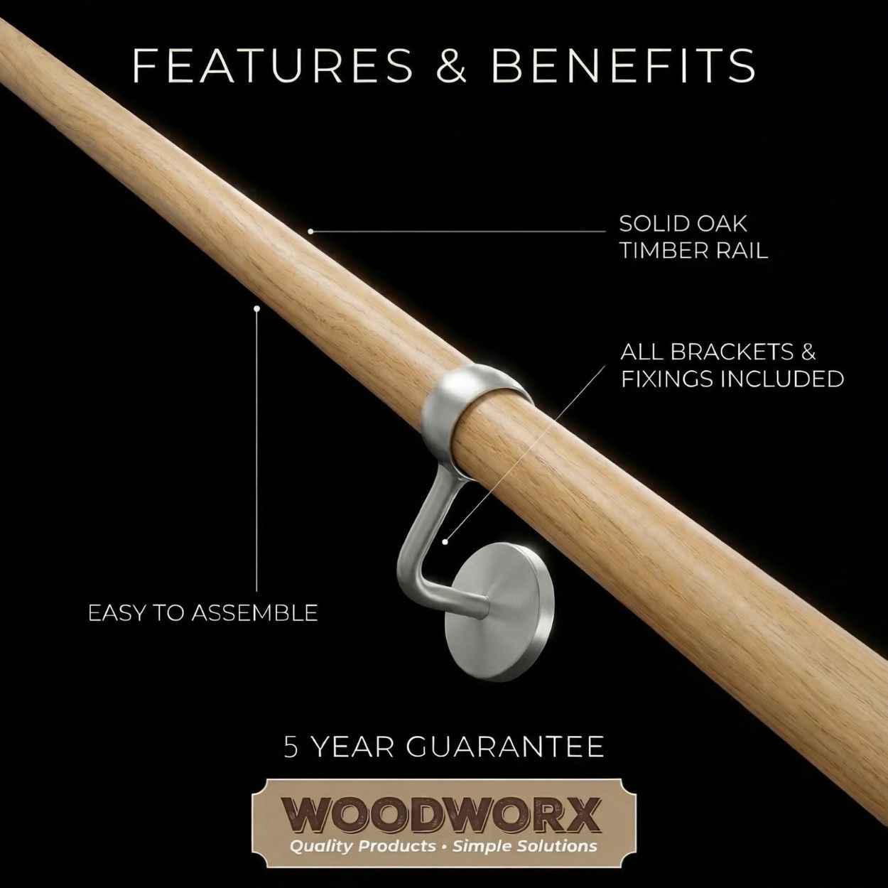Woodworx Stair Hand Rail Kit Oak Wood 3.6M