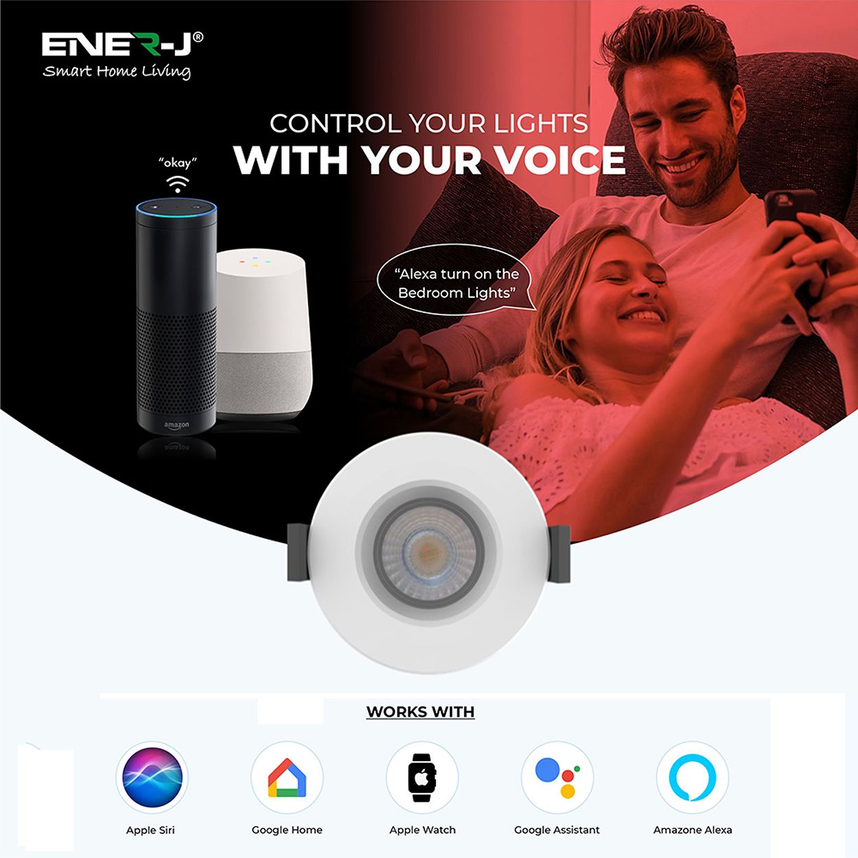 Ener-J Smart Fire Rated Downlight 8W Cct Dimmable Ip65 White 240V