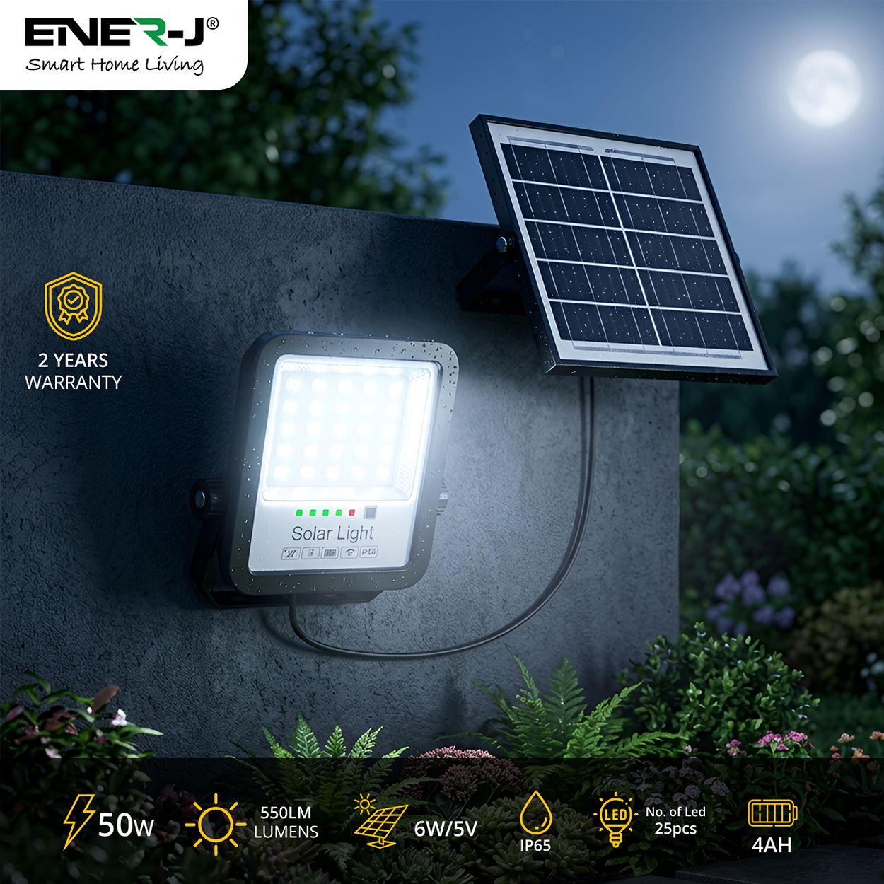 Britwall 50W Led Floodlights With Solar Panels, 6W Solar Panel, 5Ah Battery, 600 Lumens