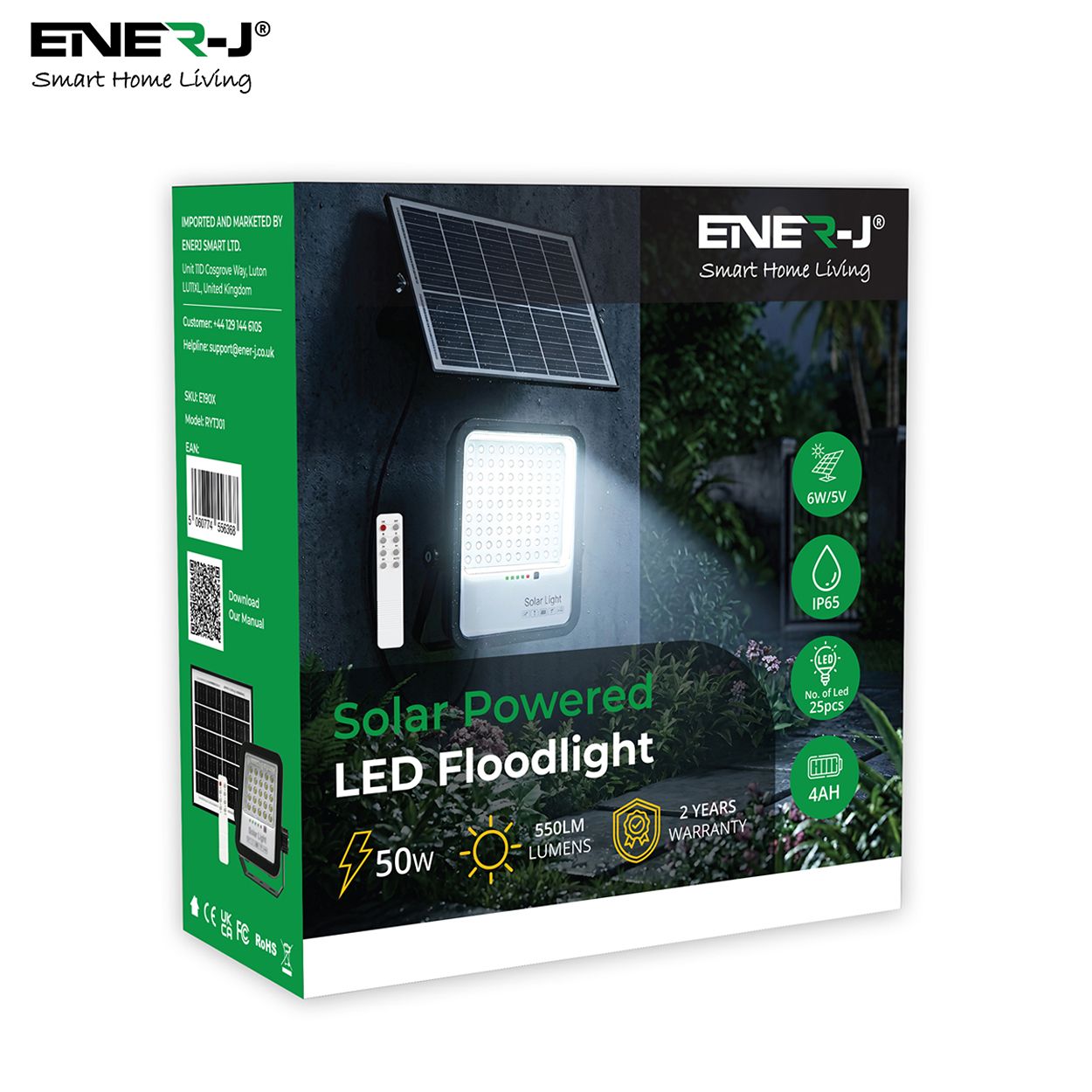 Britwall 50W Led Floodlights With Solar Panels, 6W Solar Panel, 5Ah Battery, 600 Lumens