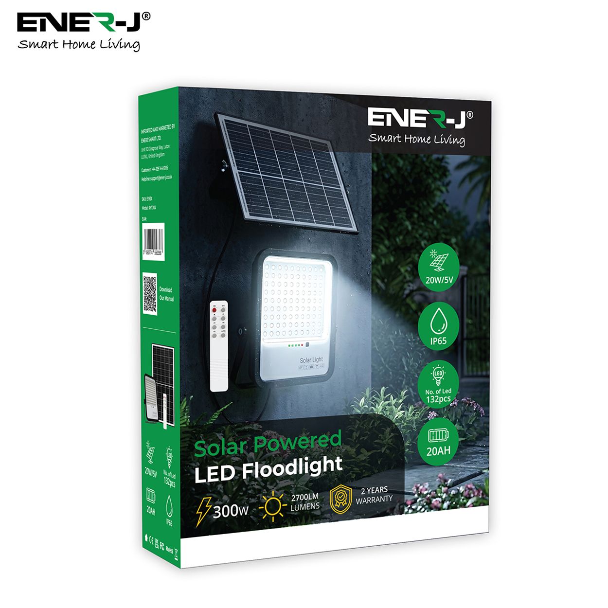 Britwall 300W Led Floodlights With Solar Panels, 30W Solar Panel, 30Ah Battery, 3300 Lumens