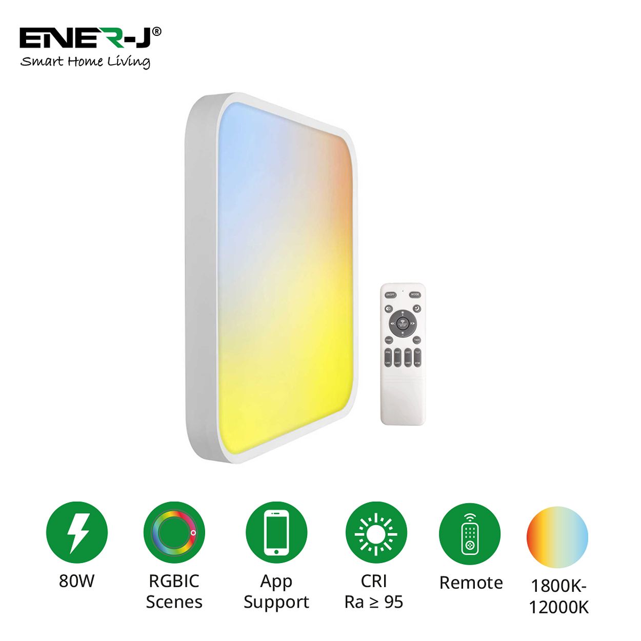 Ener-J 80W Rgbic Square Smart Sky Ceiling Light 500Mm White 240V