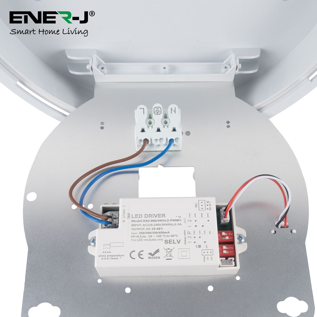 Ener - J Led Bulkhead 9 In 1 Power And Cct Switchable With Microwave Sensor White 320Mm 22W Ip65 Ik10