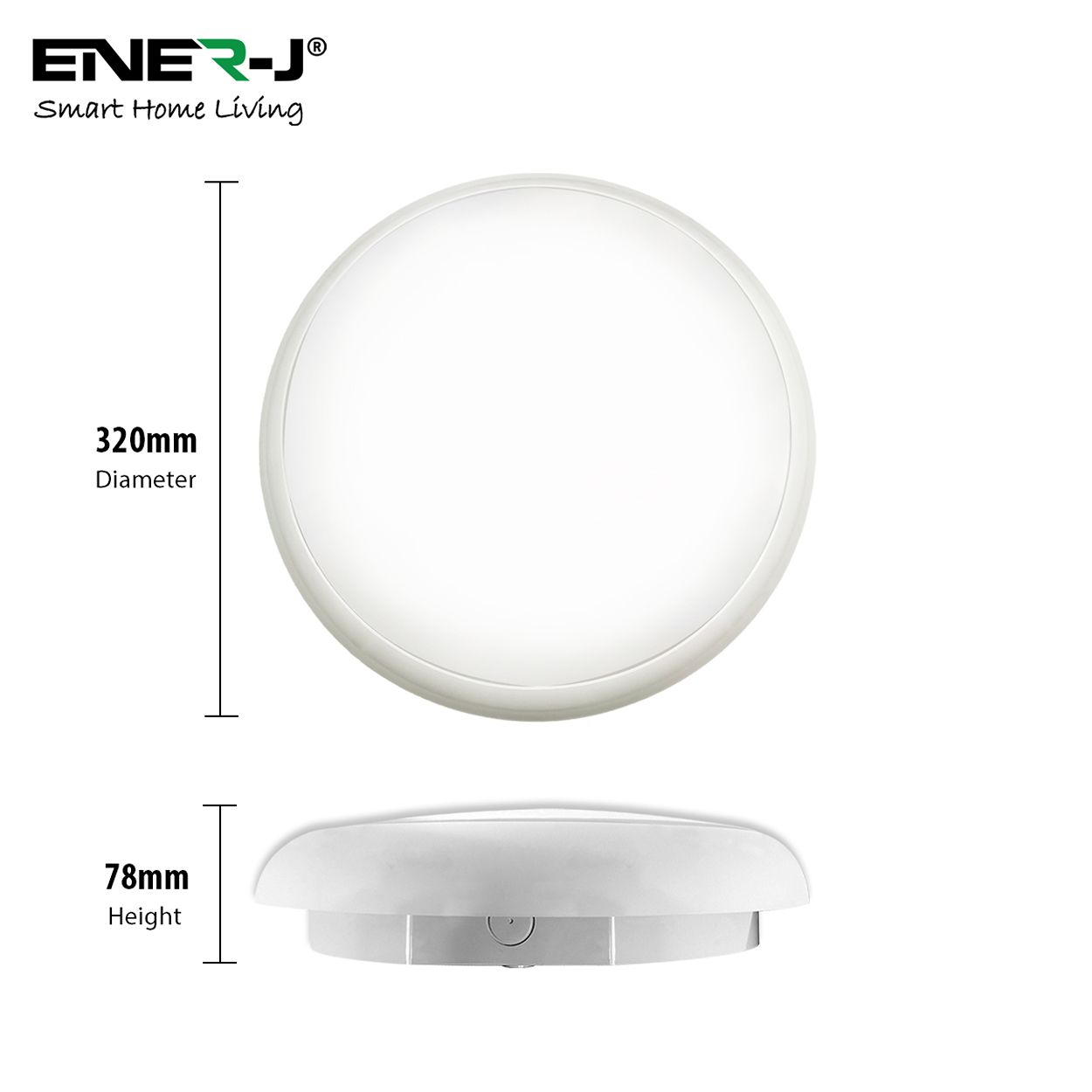 Ener - J Led Bulkhead 9 In 1 Power And Cct Switchable With Microwave Sensor White 320Mm 22W Ip65 Ik10