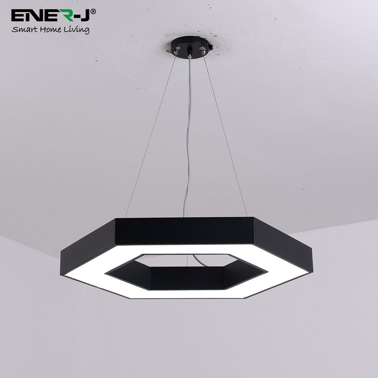 Ener-J Hexaglow Hollow Hexagon Led Light 50W Cct Adjustable Hanging Ceiling Fixture Black 600Mm