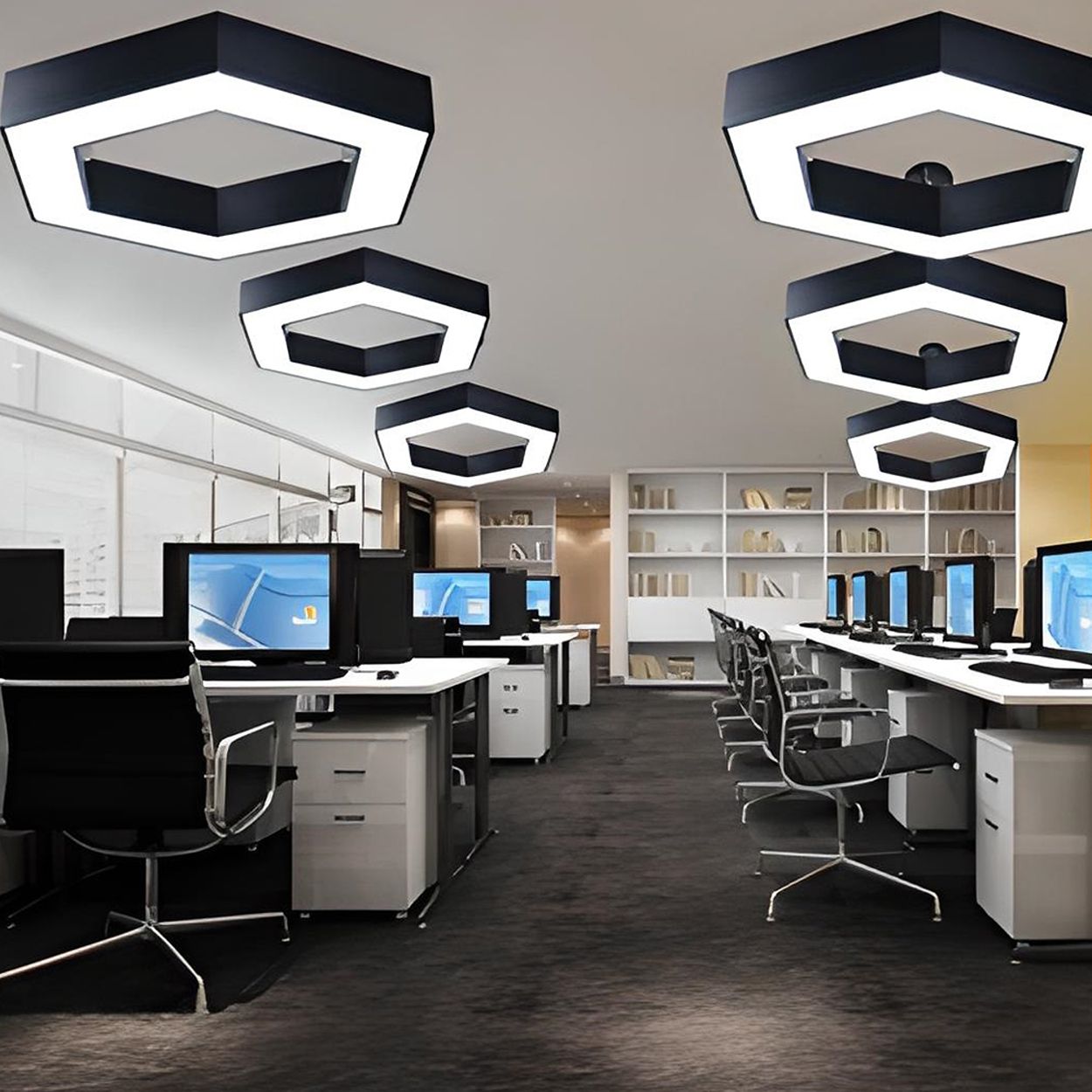 Ener-J Hexaglow Hollow Hexagon Led Light 50W Cct Adjustable Hanging Ceiling Fixture Black 600Mm