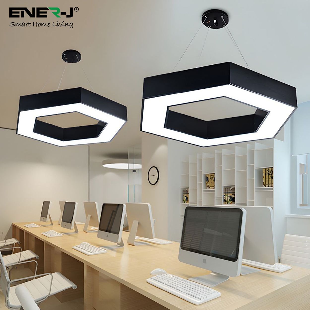 Ener-J Hexaglow Hollow Hexagon Led Light 50W Cct Adjustable Hanging Ceiling Fixture Black 600Mm