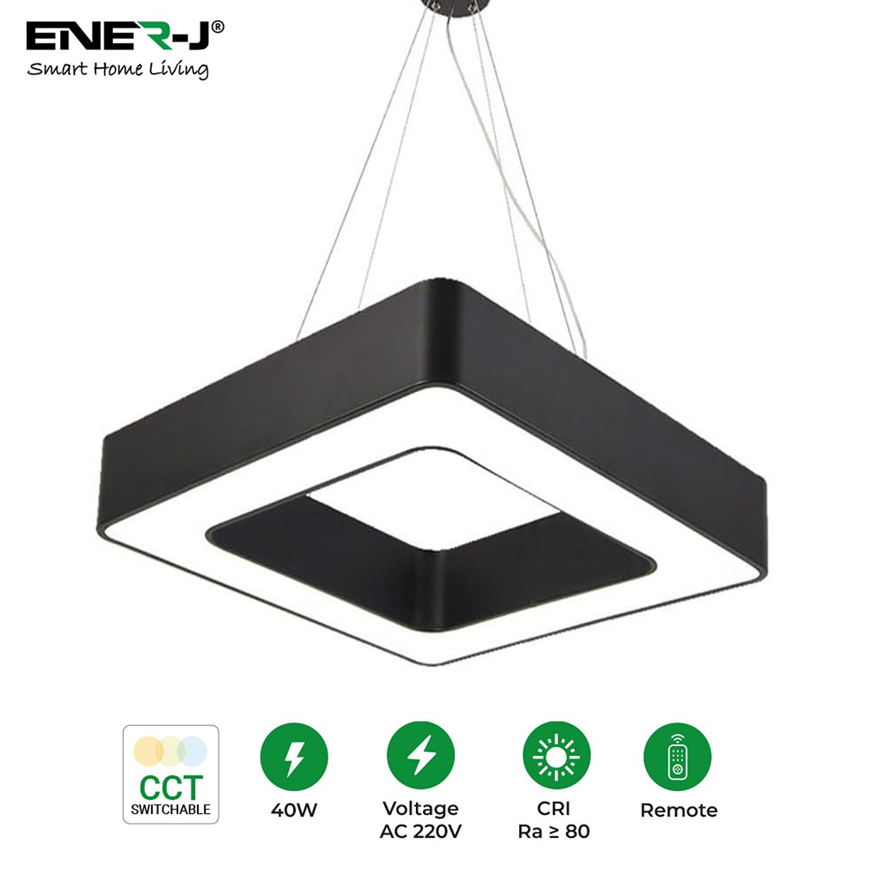 Ener-J Hollow Square Pendant Led Ceiling Light 80Cm Square White 40W
