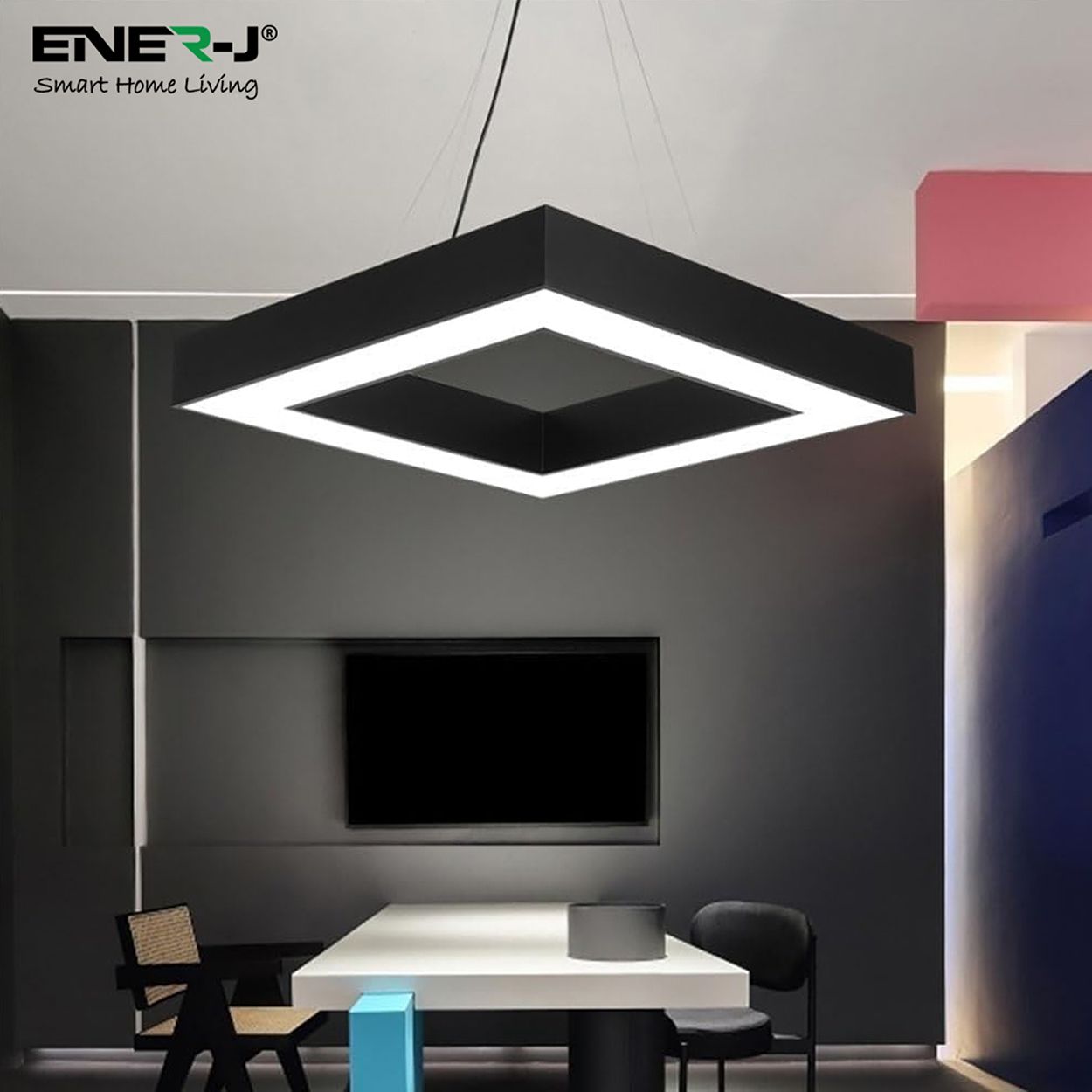 Ener-J Hollow Square Pendant Led Ceiling Light 80Cm Square White 40W