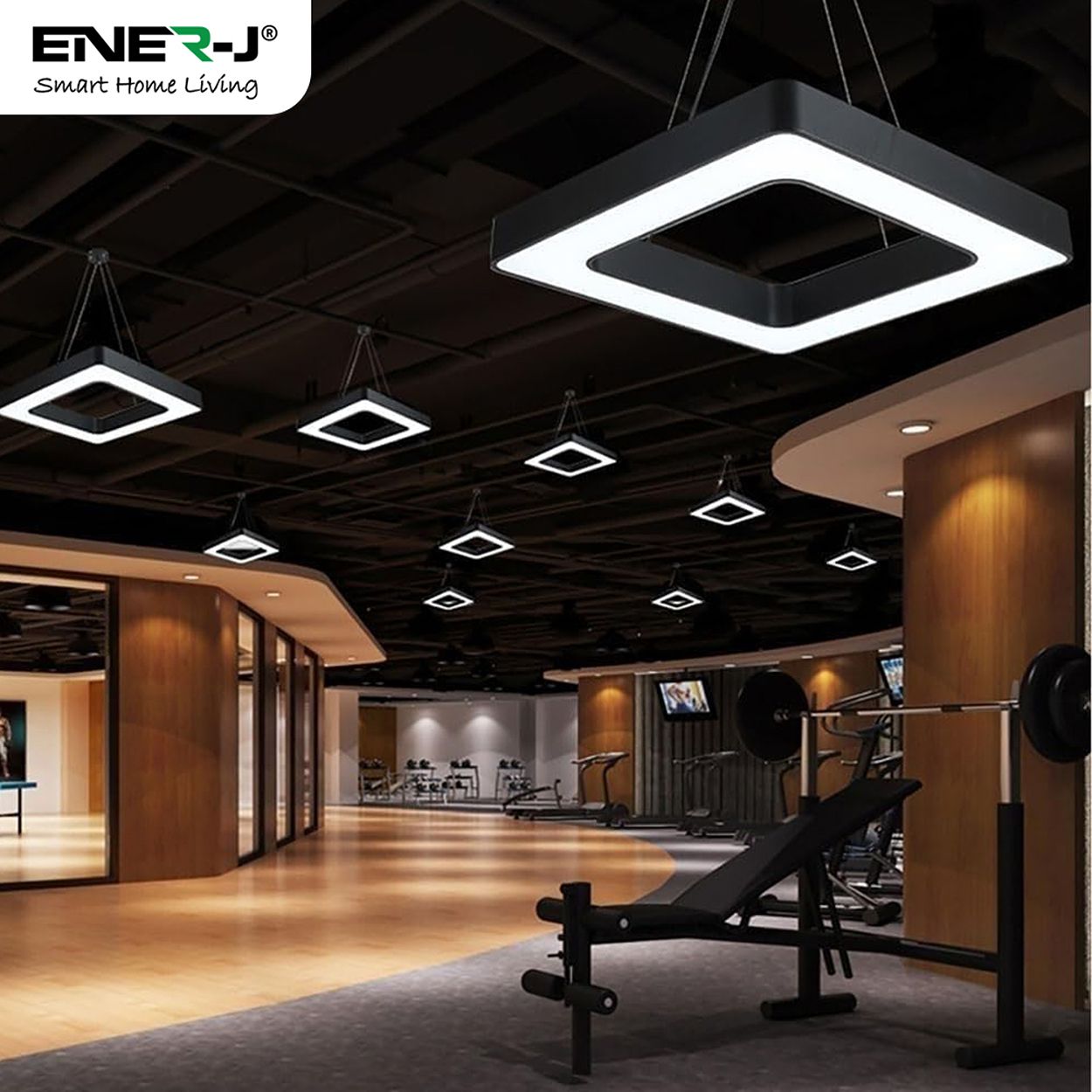 Ener-J Hollow Square Pendant Led Ceiling Light 80Cm Square White 40W