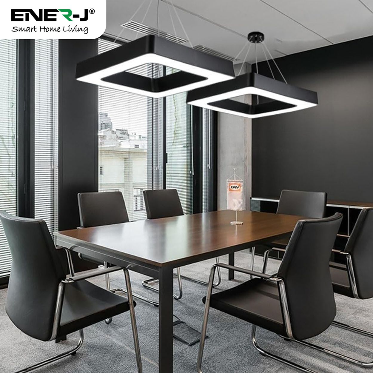 Ener-J Hollow Square Pendant Led Ceiling Light 80Cm Square White 40W