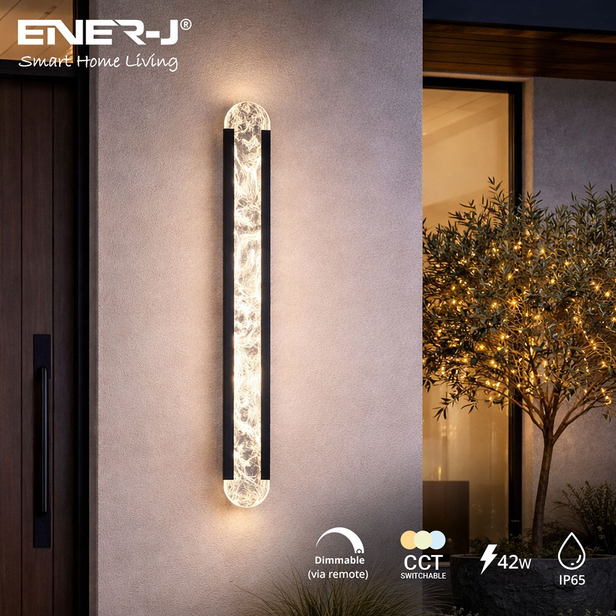 Ener-J Designer Acrylic Wall Light 1000Mm Black 42W Cct Dimming