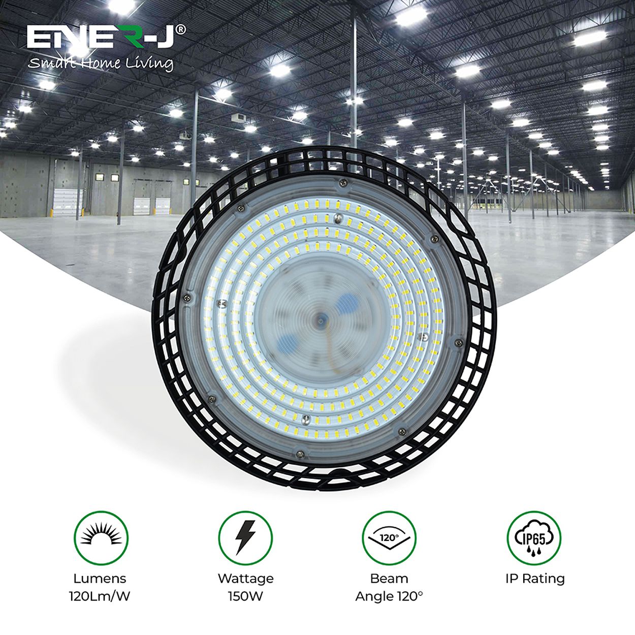 Ener-J 150W Ufo Led High Bay Light 4000K Super Bright Ip65 Waterproof For Garage Warehouse Basements