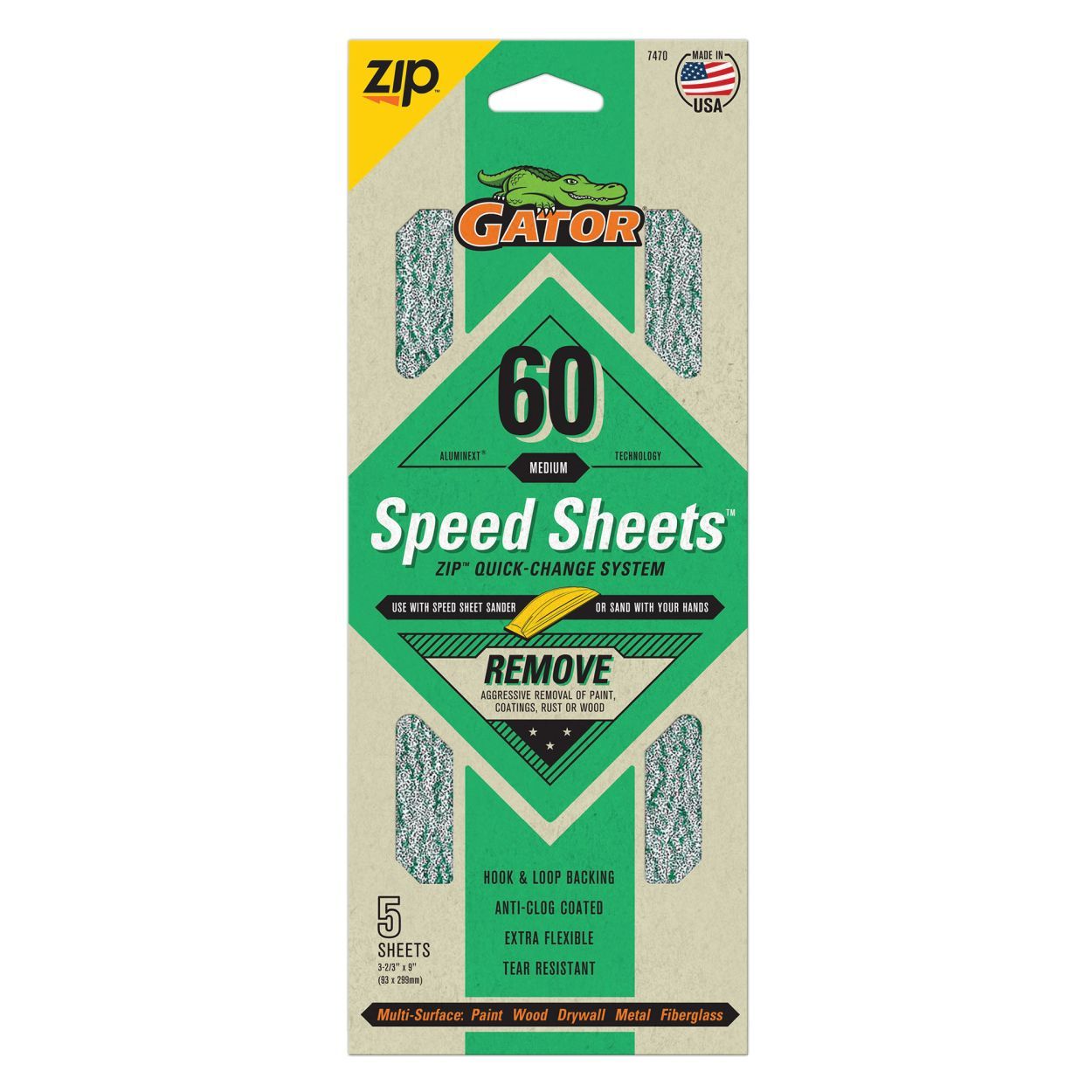 Gator Zip Sheets AlumiNext Hook & Loop 5pack 60Grit