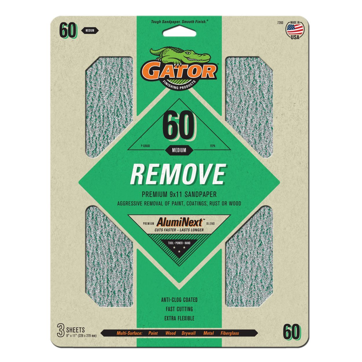 Gator Premium Sanding Sheets 3pack 60Grit