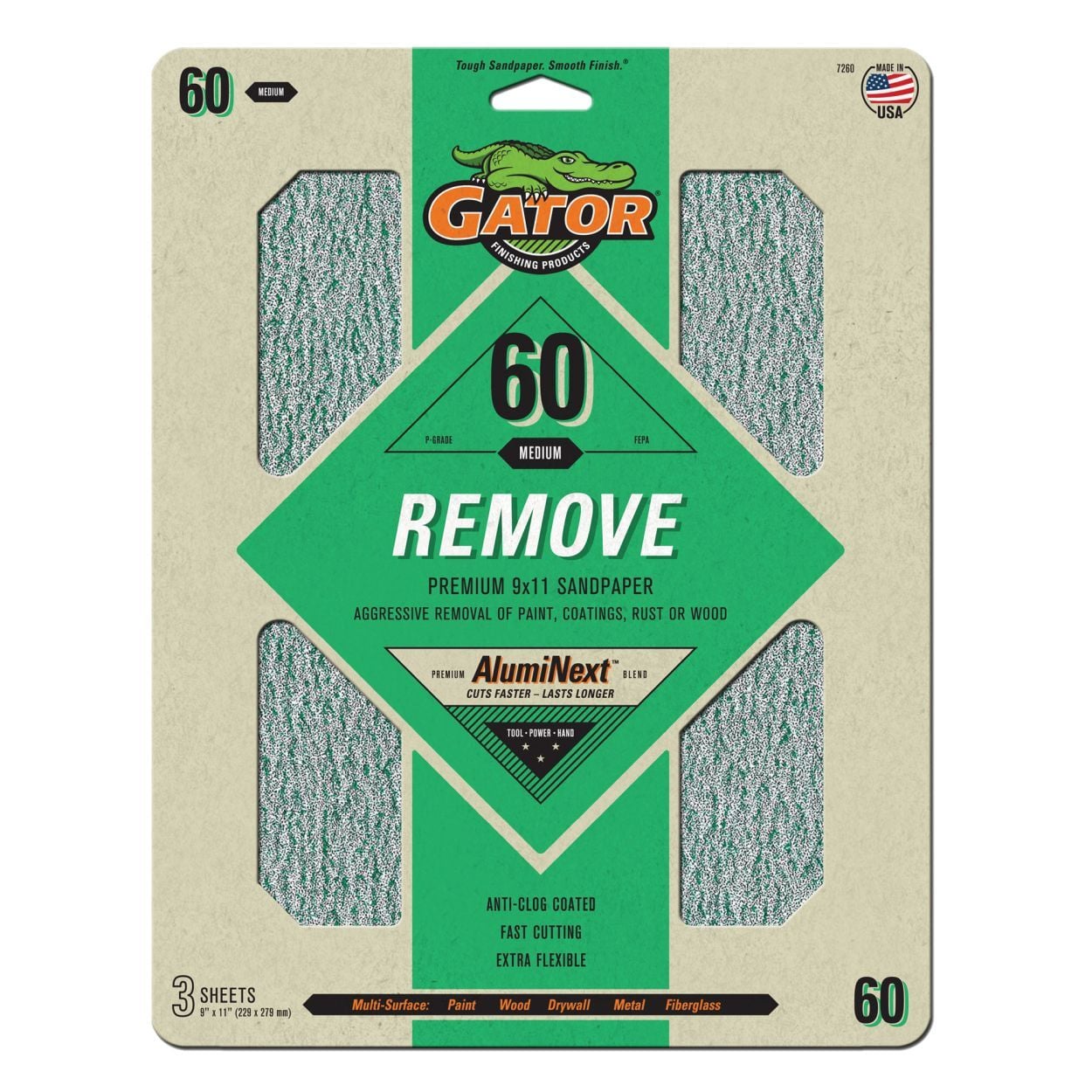 Gator Premium Sanding Sheets 3pack 60Grit
