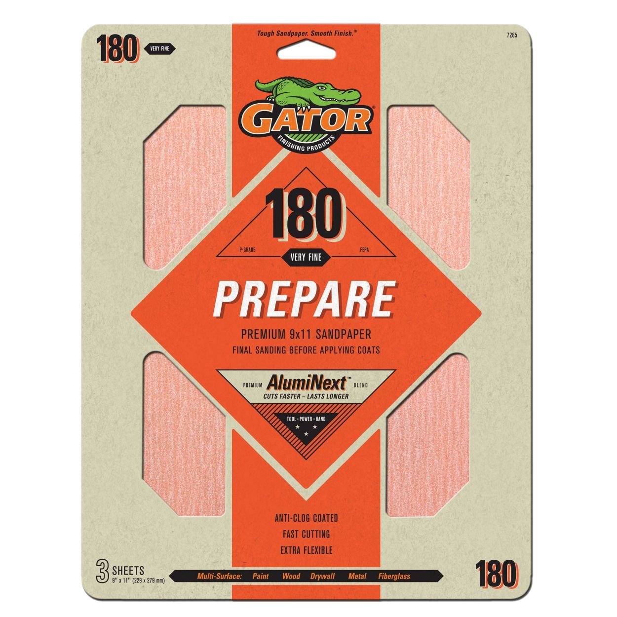 Gator Premium Sanding Sheets 3pack 180Grit