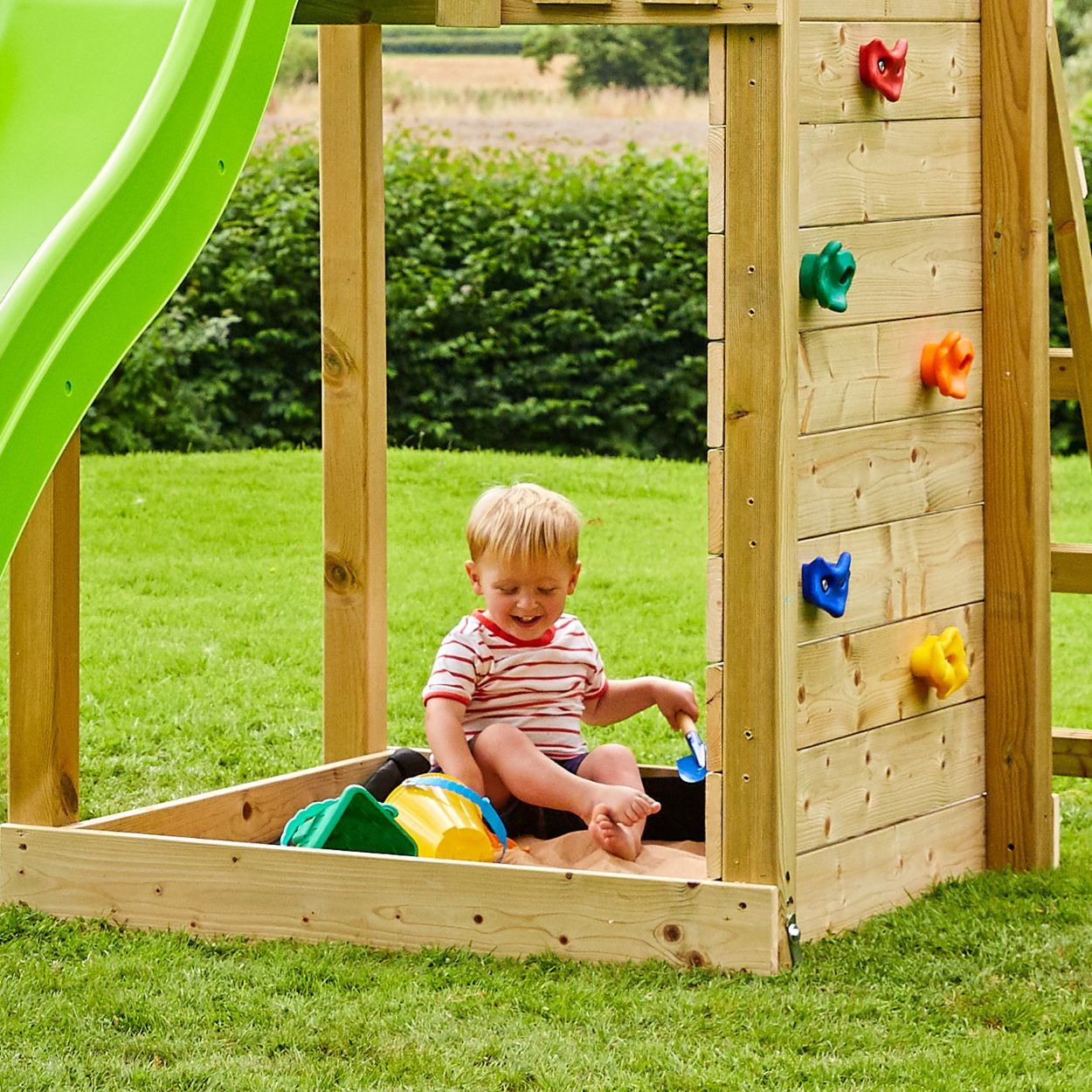 TP Skywood Play Tower with Climbing Wall with Slide