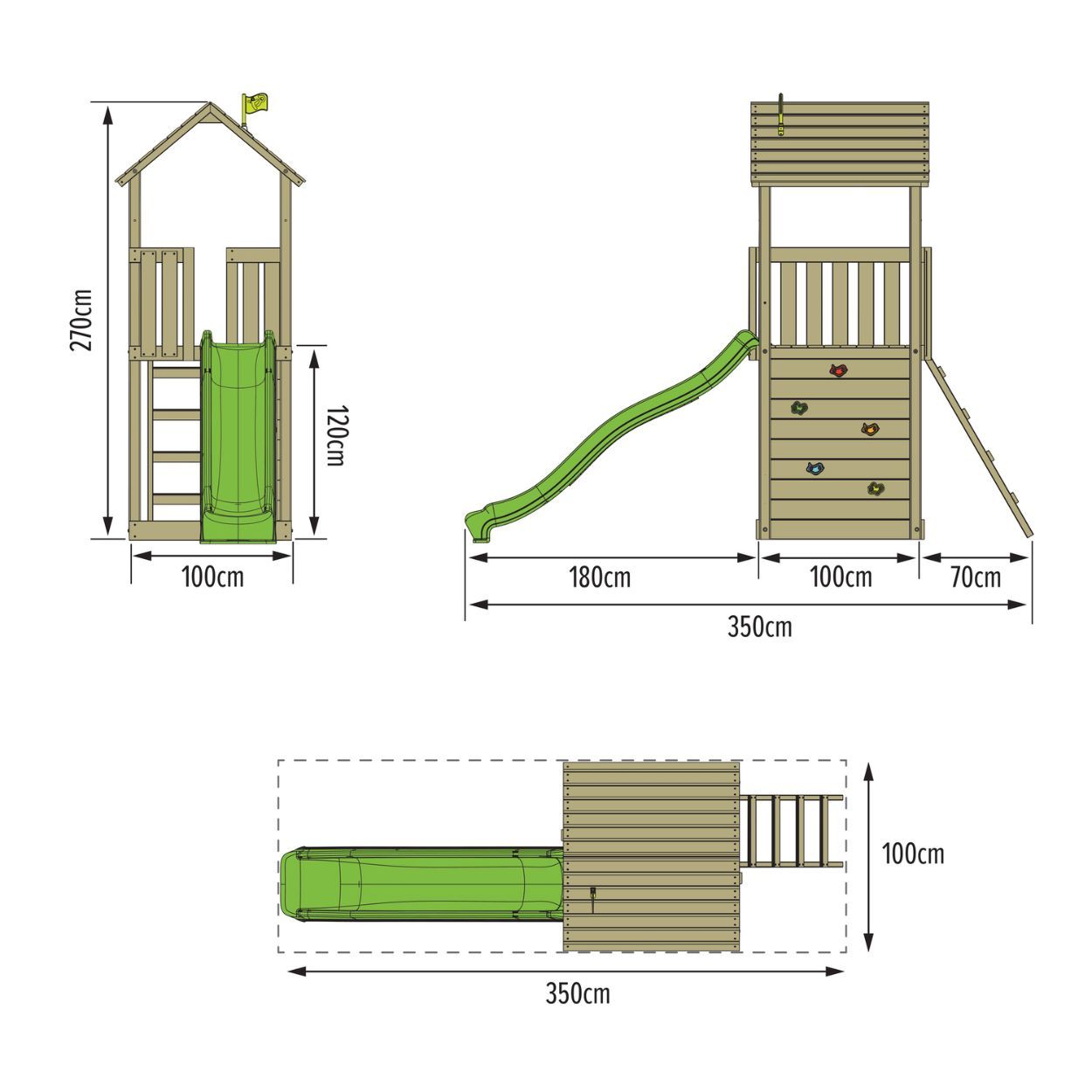 TP Skywood Play Tower with Climbing Wall with Slide