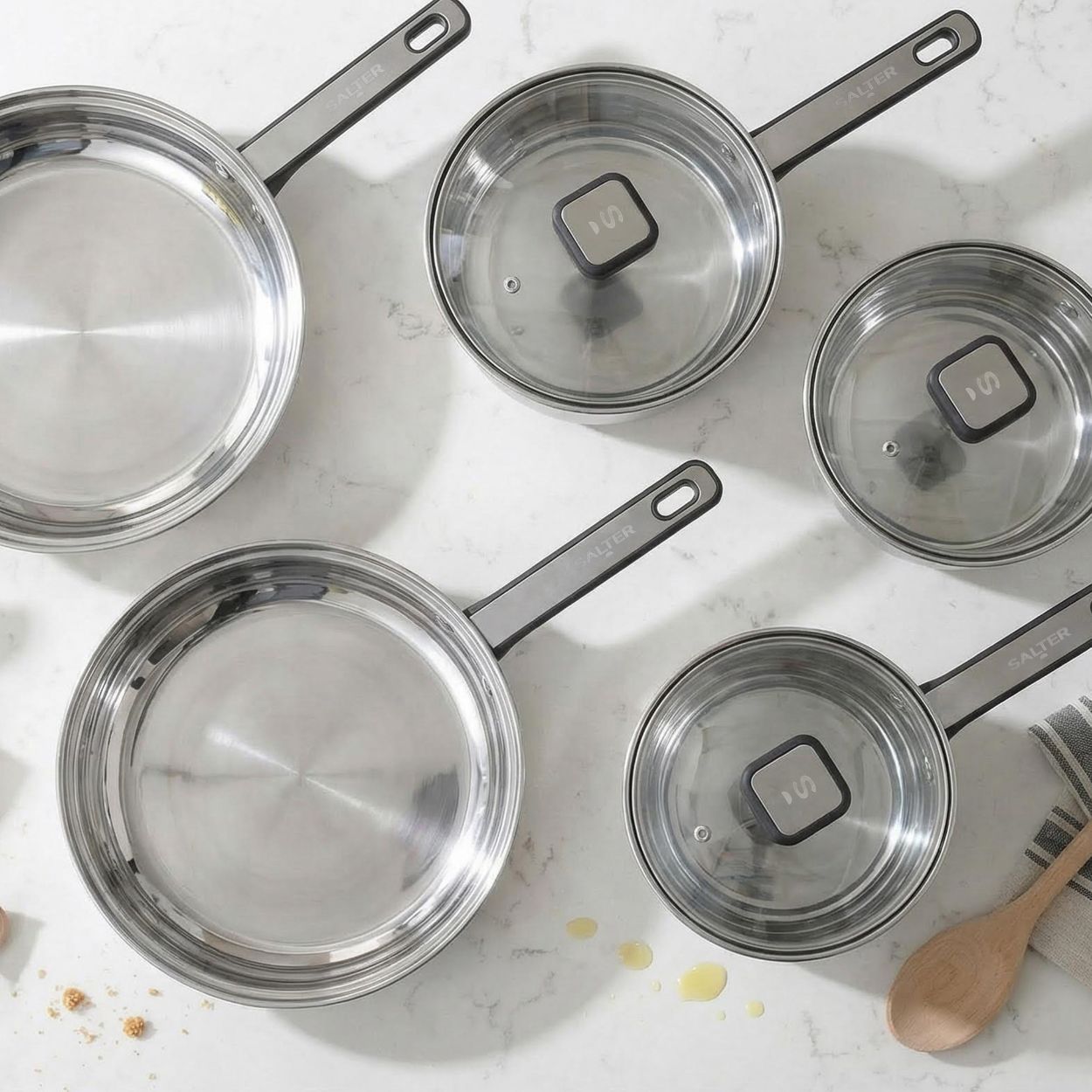 Salter Expert 5 Piece Stainless Steel Pan Set