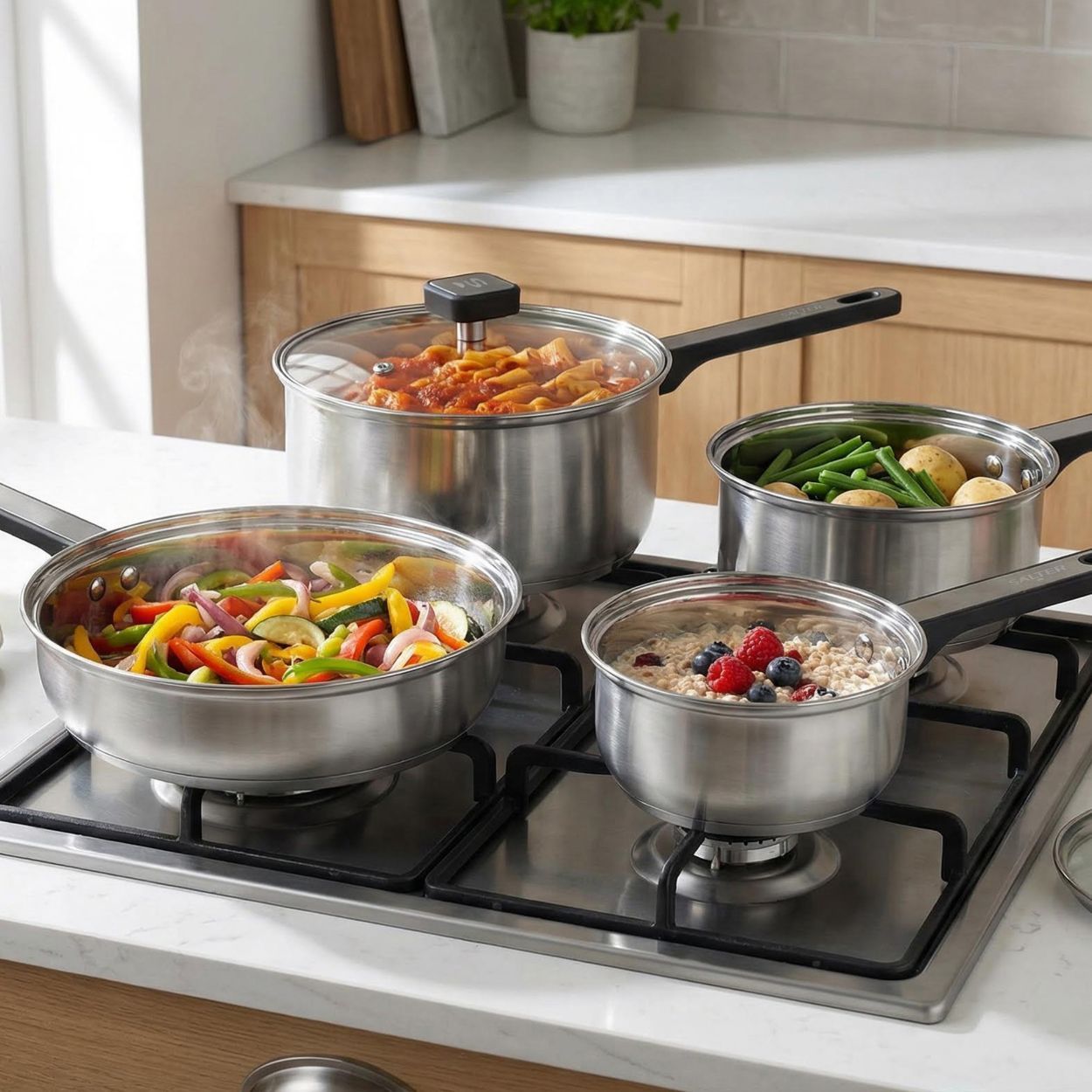 Salter Expert 5 Piece Stainless Steel Pan Set