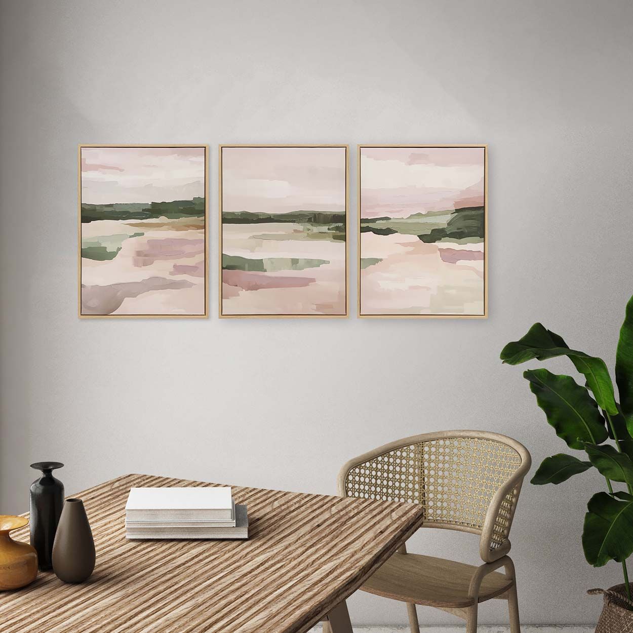 Blush Pink Abstract Landscape Wall Art 3 Set 30x40cm