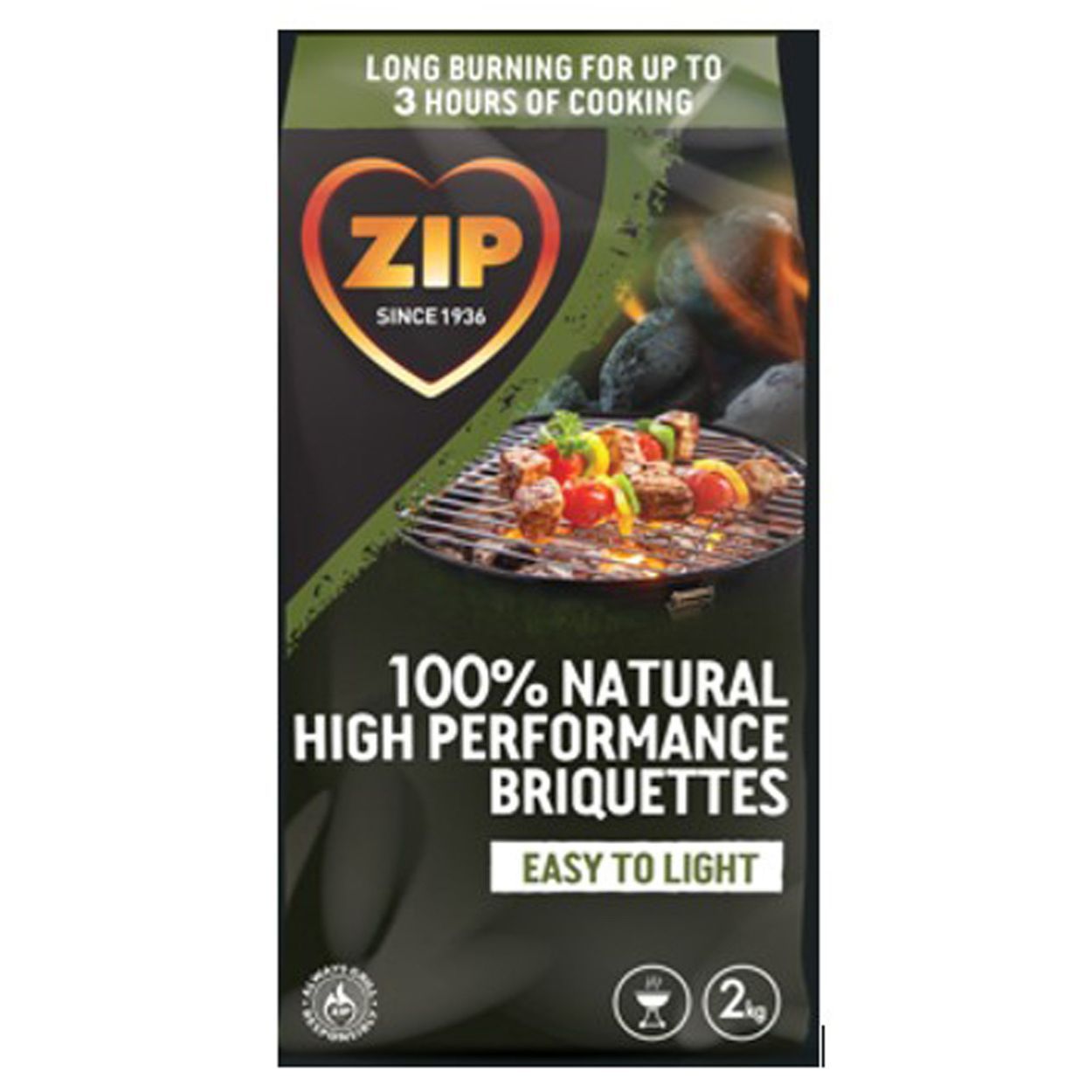 ZIP BBQ CHARCOAL BRIQUETTES 2KG