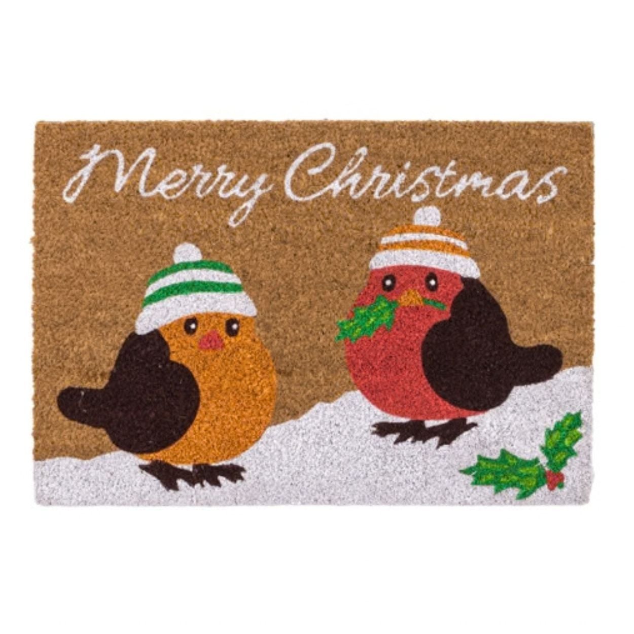 Christmas PVC Coir - 40 x 58cm - Christmas Robins