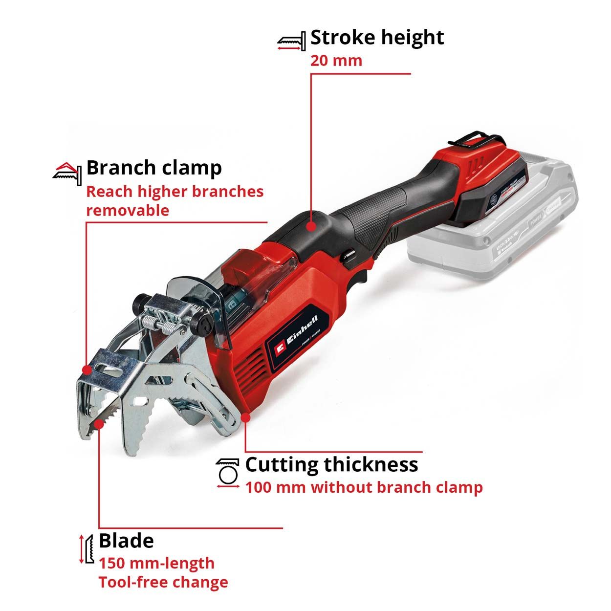 Einhell PXC 18V Cordless Pruning Saw, 100mm Cutting Lnt