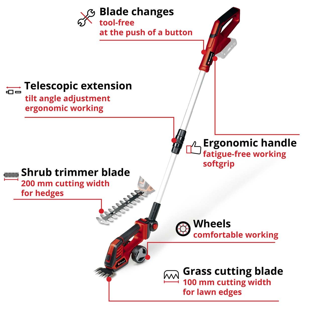 Einhell PXC 18V Cordless Grass and Bush Shear, With Handle