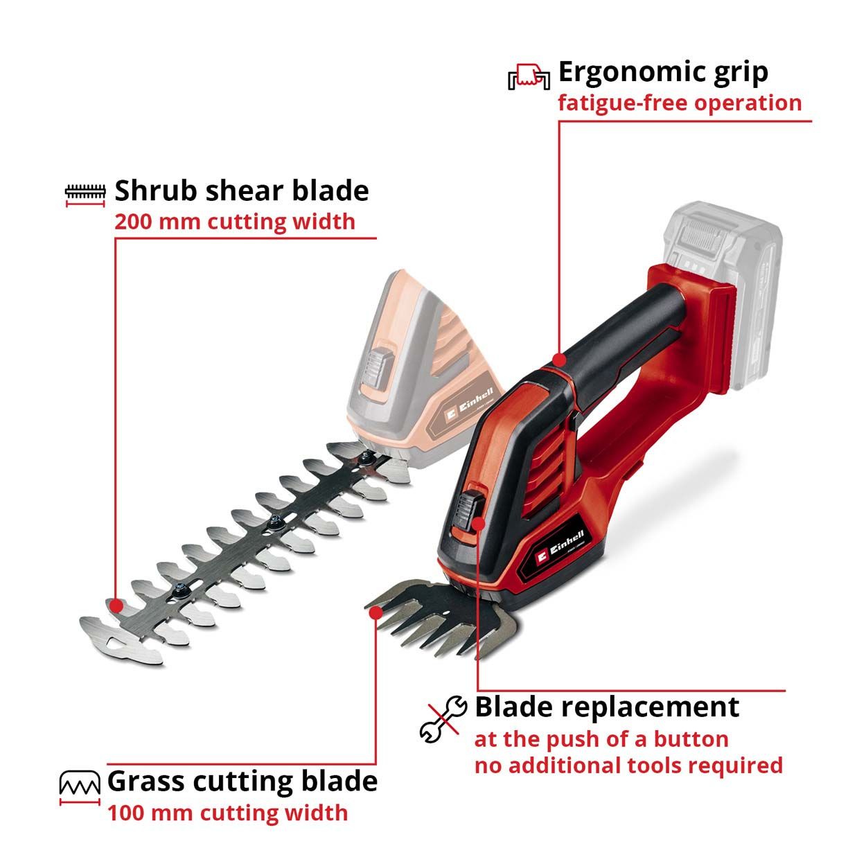 Einhell PXC 18V Cordless Grass and Bush Shear, Body Only