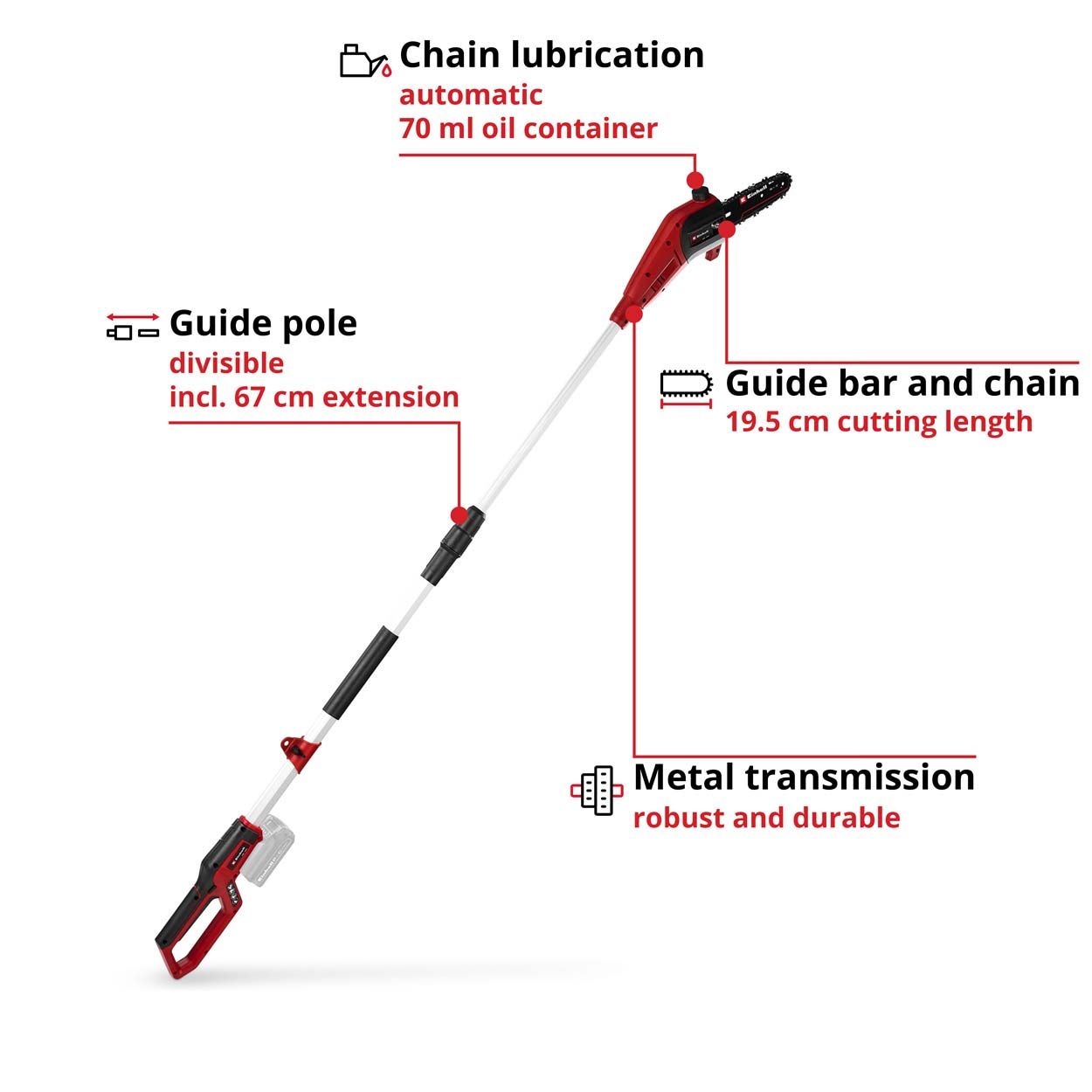 Einhell PXC 18V Cordless Pole Pruner, 20cm Cutting Length