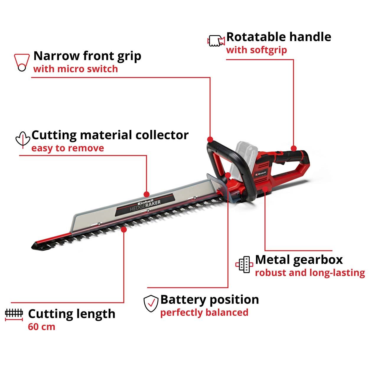 Einhell PXC 18V Cordless Hedge Trimmer,60cm Cutting Length
