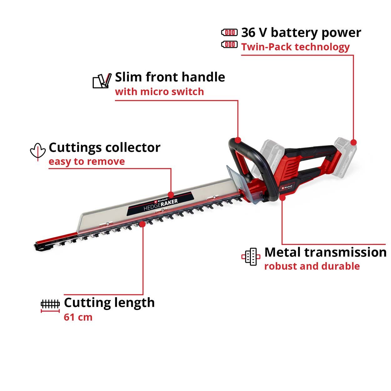 Einhell PXC 36V Cordless Hedge Trimmer,61cm Cutting Length