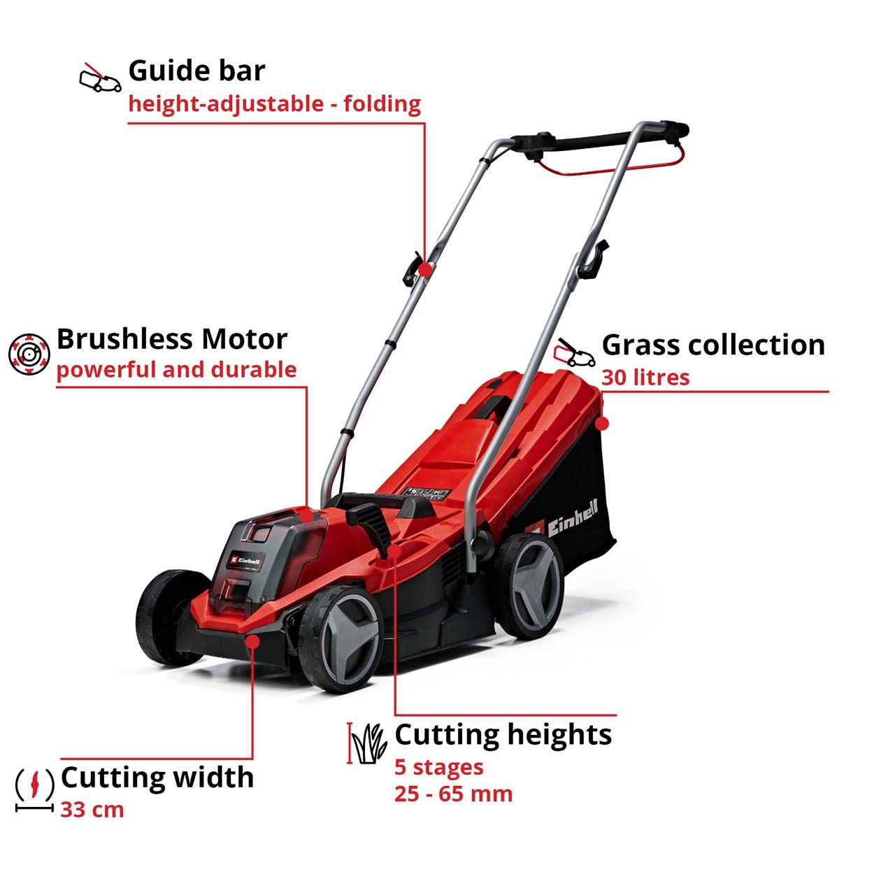 Einhell PXC 18VCordless Brushless Mower 33cm Cutting Width