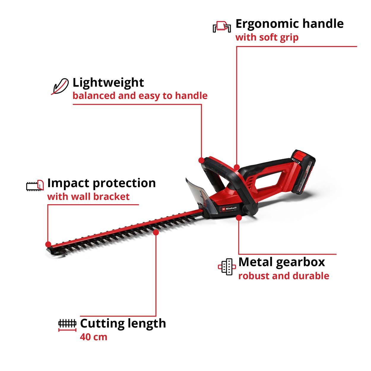Einhell PXC 18V Crdless Hedge Trimmer 40cm Cut Lng 1x2.0Ah