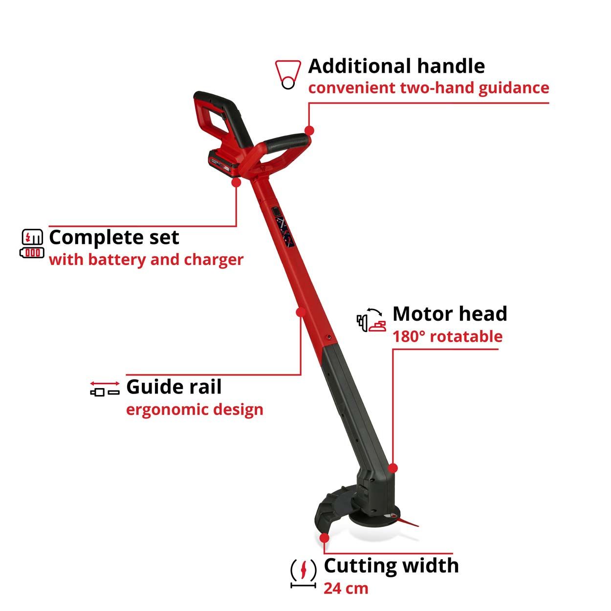 Einhell PXC 18V Cless Grass Trimmer 24cm Cut Wdt 1x2.0Ah