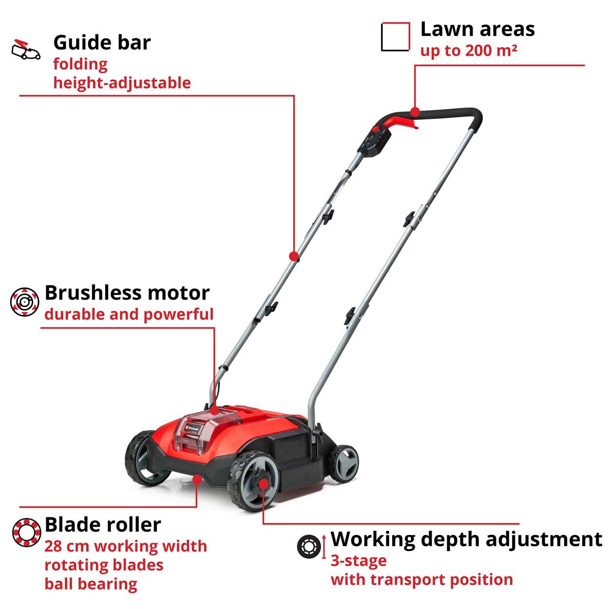 Einhell PXC 18V Cordless Brushless Scarifier 28cmWrkng Wdt
